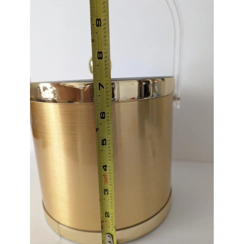 Vintage Ice Bucket Gold Hollywood Regency Acrylic Handle Clear Lid - Picture 8 of 9